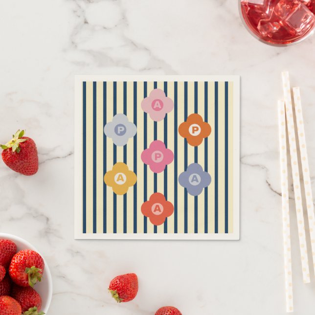 Personalisierte anfängliche Blumenstreifen Multico Serviette (Beispiel)