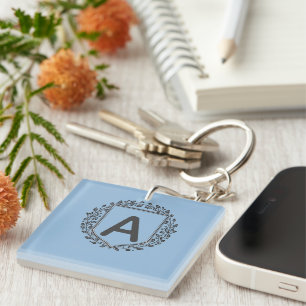 Personalisierte Anfangsbuchstaben-Blumen-Wappensch Schlüsselanhänger