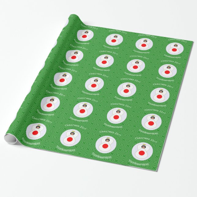Personalisierte Angel-Weihnachtsflagge Geschenkpapier (Ungerollt)