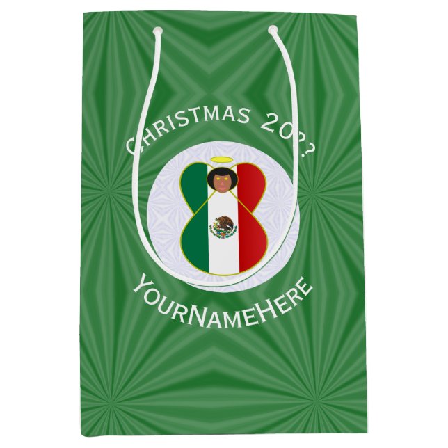 Personalisierte Angel-Weihnachtsflagge Mittlere Geschenktüte (Vorderseite)