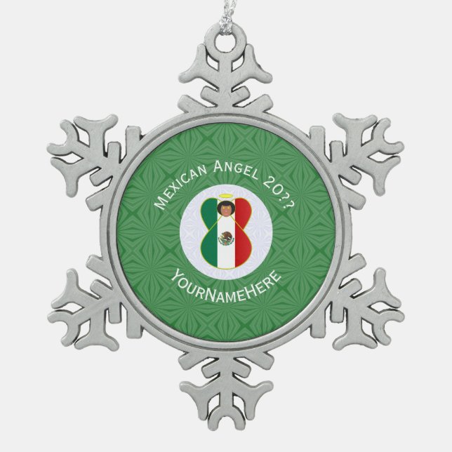 Personalisierte Angel-Weihnachtsflagge Schneeflocken Zinn-Ornament (Vorderseite)