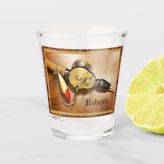 Personalisierte Angelruten und Keuchen Schnapsglas (Vorderseite)