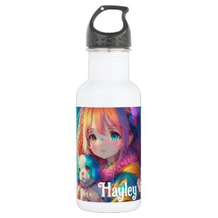 Personalisierte Anime Girl mit Welpe Edelstahlflasche