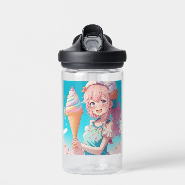 Personalisierte Anime Girl mit Whimsical Ice Creme Trinkflasche (Vorne)
