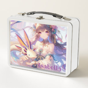 Personalisierte Anime Girl und Axolotl Metall Brotdose