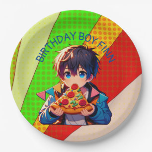 Personalisierte Anime-Jungen-Pizza-Party Pappteller