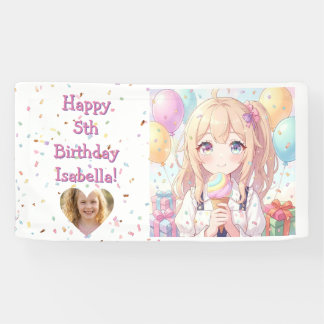 Personalisierte Anime-Mädchen-Eiscreme-Geburtstags Banner