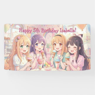 Personalisierte Anime-Mädchen-Eiscreme-Geburtstags Banner