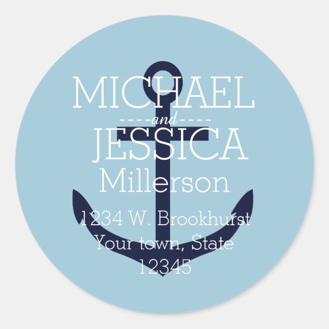 Personalisierte Anschrift des Blue Anchor Runder Aufkleber (Vorderseite)
