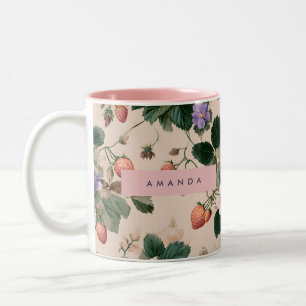 Personalisierte Antike Erdbeere Botanische Blume Zweifarbige Tasse