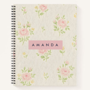 Personalisierte antike rosa Rose Blume Notizbuch