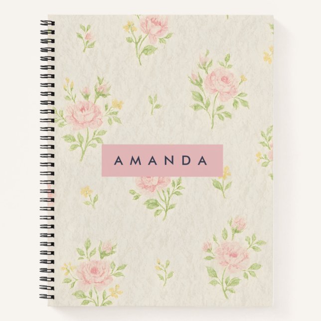 Personalisierte antike rosa Rose Blume Notizbuch (Vorderseite)