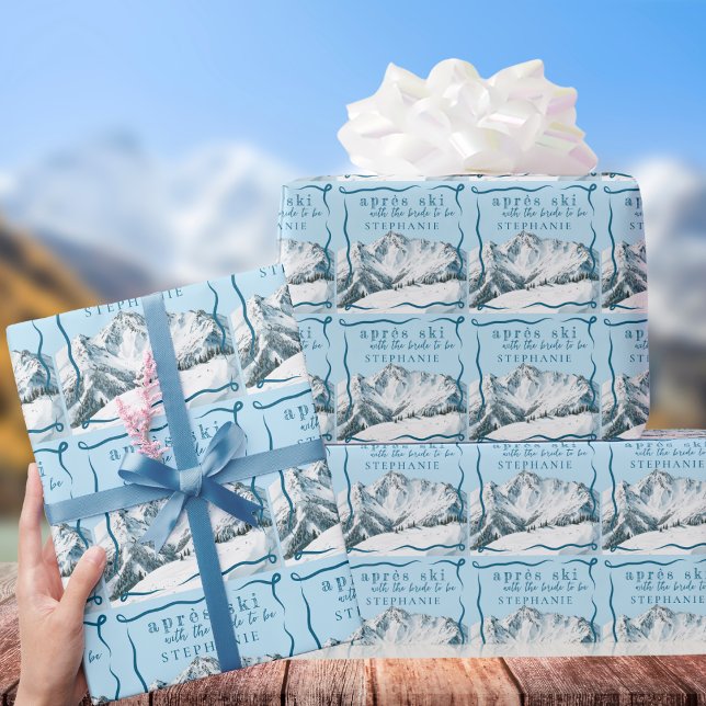 Personalisierte Apres Ski Blue Winter Brautparty Geschenkpapier (Von Creator hochgeladen)