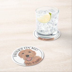 Personalisierte Apricot Golden Doodle Hochzeit Runder Pappuntersetzer