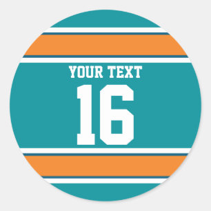 Personalisierte Aqua Green und Orange Sportstreife Runder Aufkleber