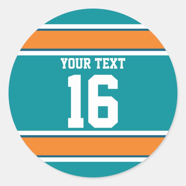 Personalisierte Aqua Green und Orange Sportstreife Runder Aufkleber (Vorderseite)