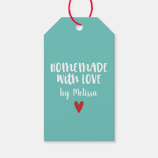 Personalisierte Aqua-Hausgemachte mit Liebe Herz Geschenkanhänger (Vorderseite)