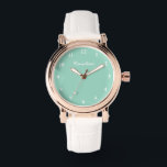 Personalisierte aquamarine Frauenuhr Armbanduhr<br><div class="desc">Personalisierte aquamarine Zifferlederuhr. Handgelenkuhren für edle Damen. Geschenkidee für sie. Chic Design mit Skripteinschrift. Eleganter Geburtstag oder Weihnachtsgeschenk Idee für Mama,  Ehefrau,  Freundin etc. Lederband und Rose Goldgehäuse. Die Hintergrundfarbe kann in eine beliebige Farbe geändert werden.</div>