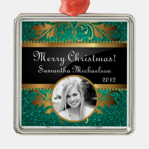 Personalisierte Aquamarine Glitzer-Sequenzierung f Silbernes Ornament