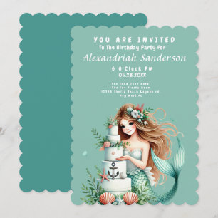 Personalisierte Aquamarine Mermaid Beach Birthday  Einladung