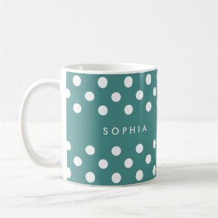 Personalisierte aquamarine Polka-Punkte Kaffeetasse
