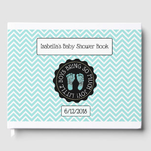 Personalisierte Aquamarine Streifen Babydusche Buc Gästebuch