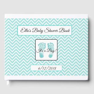 Personalisierte Aquamarine Streifen Babydusche Buc Gästebuch