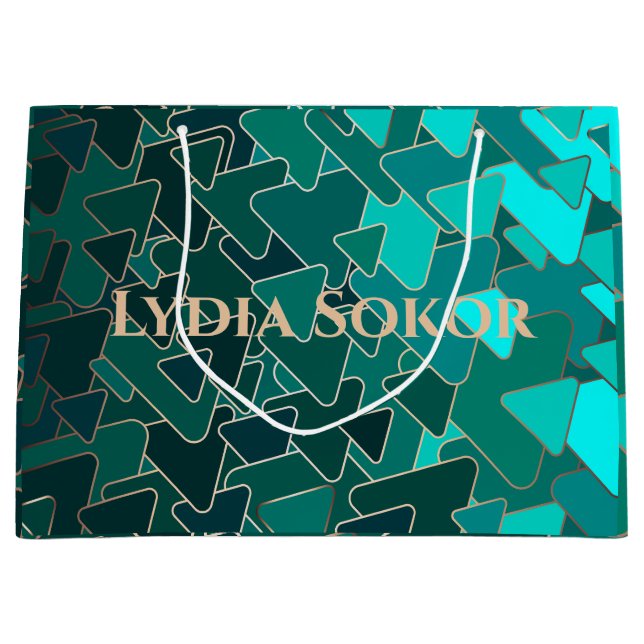 Personalisierte Aquamarine und geometrische Gesche Große Geschenktüte (Vorderseite)