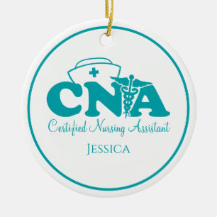 Personalisierte Aquamarine Weiße CNA Weihnachten Keramik Ornament