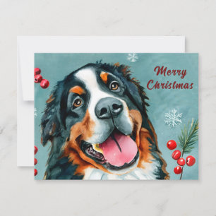Personalisierte Aquarell Berner Sennenhund Weihnac Feiertagskarte