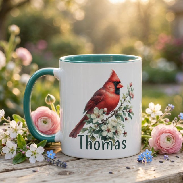 Personalisierte Aquarell-Blumen-Kardinal Tasse (Personalized Watercolor Floral Cardinal)