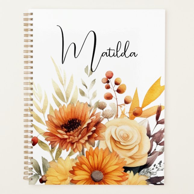 Personalisierte Aquarell-Blumen  Planer (Vorderseite)