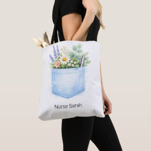 Personalisierte Aquarell-Blumen-Scrubs-Tasche