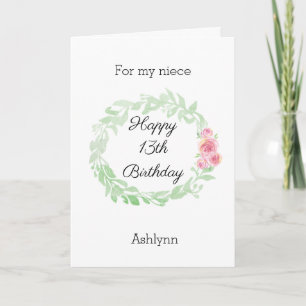 Personalisierte Aquarell-Blumen zum 13. Geburtstag Karte