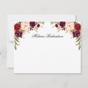 Personalisierte Aquarell-Burgunder-Blumen Mitteilungskarte