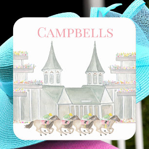 Personalisierte Aquarell-Derby-Party-Pferderennen Rechteckiger Pappuntersetzer