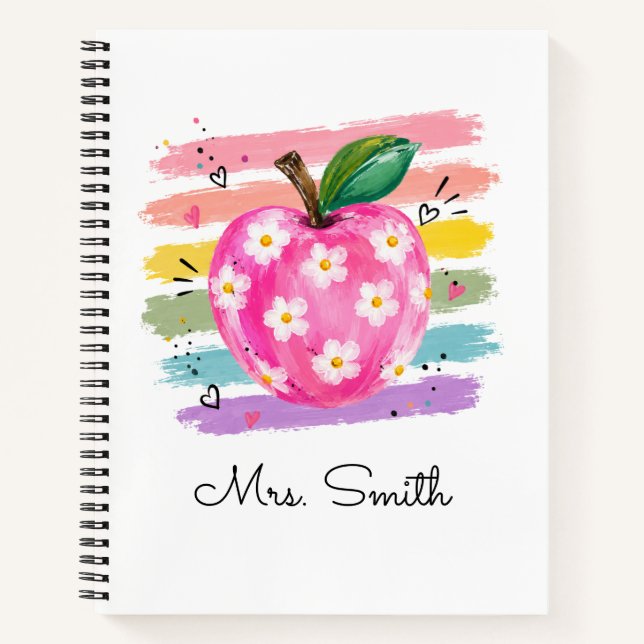 Personalisierte Aquarell-Gänseblümchen-Apfel Notizbuch (Vorderseite)