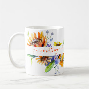 Personalisierte Aquarell-Gänseblümchen Kaffeetasse