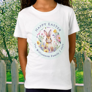 Personalisierte Aquarell-Hasenfamilie Ostern Kinde T-Shirt