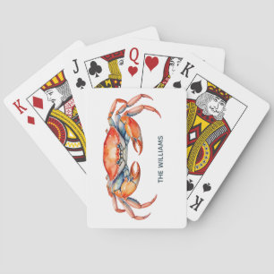 Personalisierte Aquarell-Krabbe Sommerstrand    Spielkarten