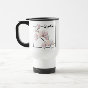 Personalisierte Aquarell-Magnolienblüte Reisebecher