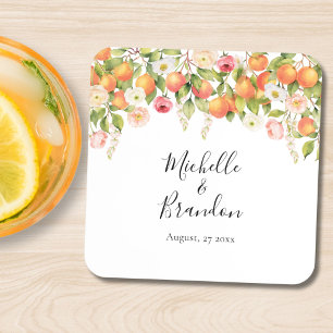 Personalisierte Aquarell Orange Elegante Hochzeit Getränkeuntersetzer