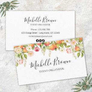 Personalisierte Aquarell Orange Floral Elegant Visitenkarte