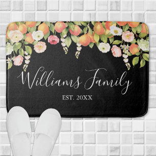 Personalisierte Aquarell-Orangen-Blumen Elegant Badematte
