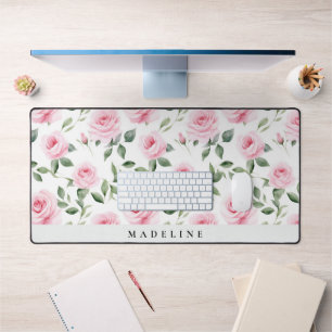 Personalisierte Aquarell-Rose Schreibtischunterlage