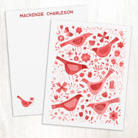 Personalisierte Aquarell-Rot-Vögel und Wildblumen