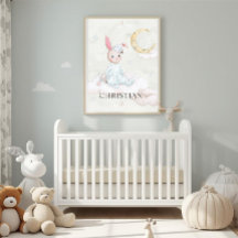 Personalisierte Aquarell-Schlafhasen-Kinderzimmer-