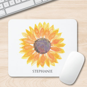 Personalisierte Aquarell-Sonnenblume Mousepad