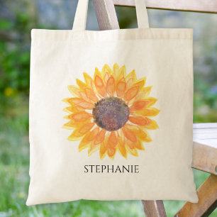 Personalisierte Aquarell-Sonnenblume Tragetasche