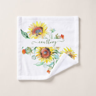 Personalisierte Aquarell-Sonnenblumen    Badhandtuch Set